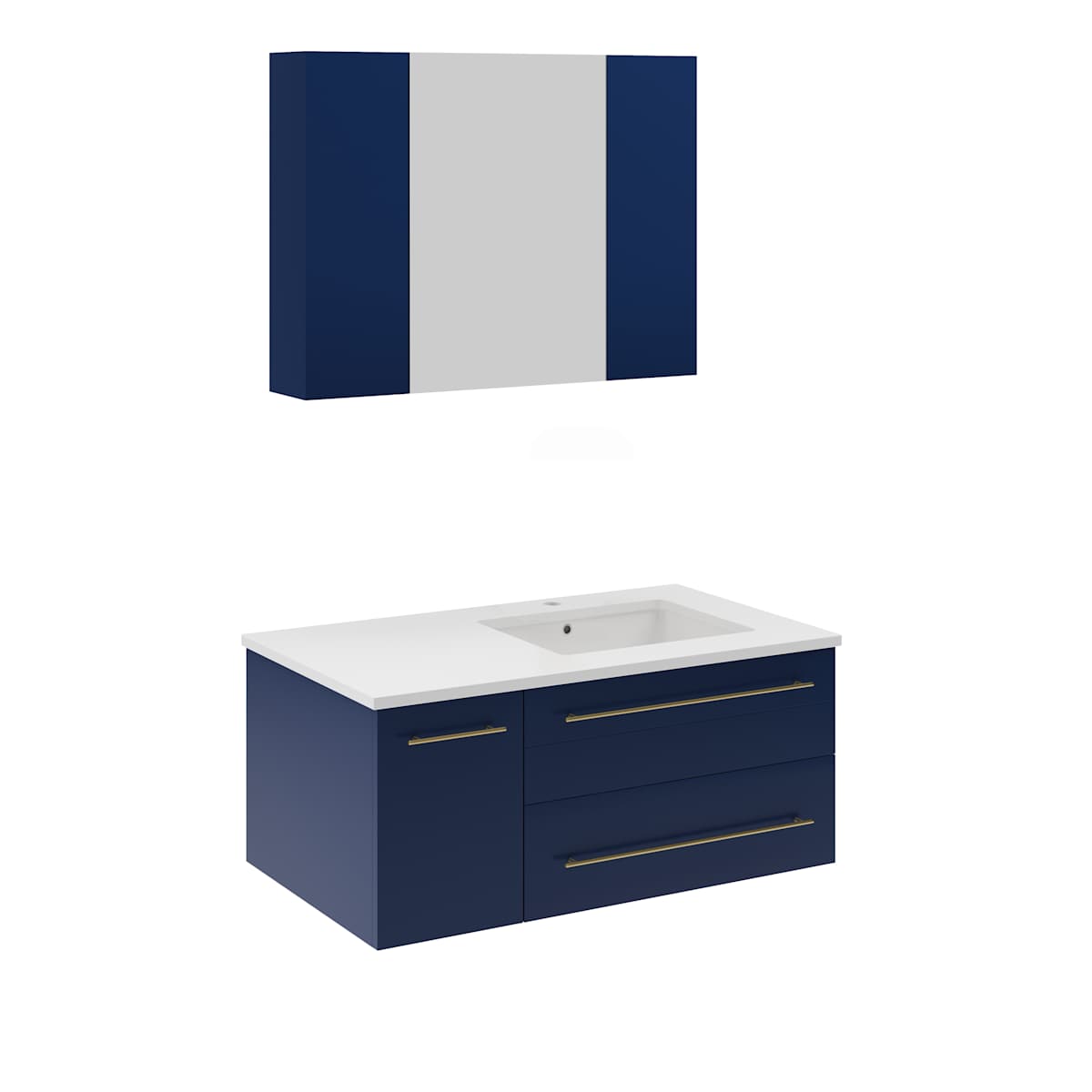 Lucera 36" Wall Mounted Single Basin Vanity Set with Cabinet, Quartz Vanity Top, Medicine Cabinet, and Right Offset Rectangular Sink
