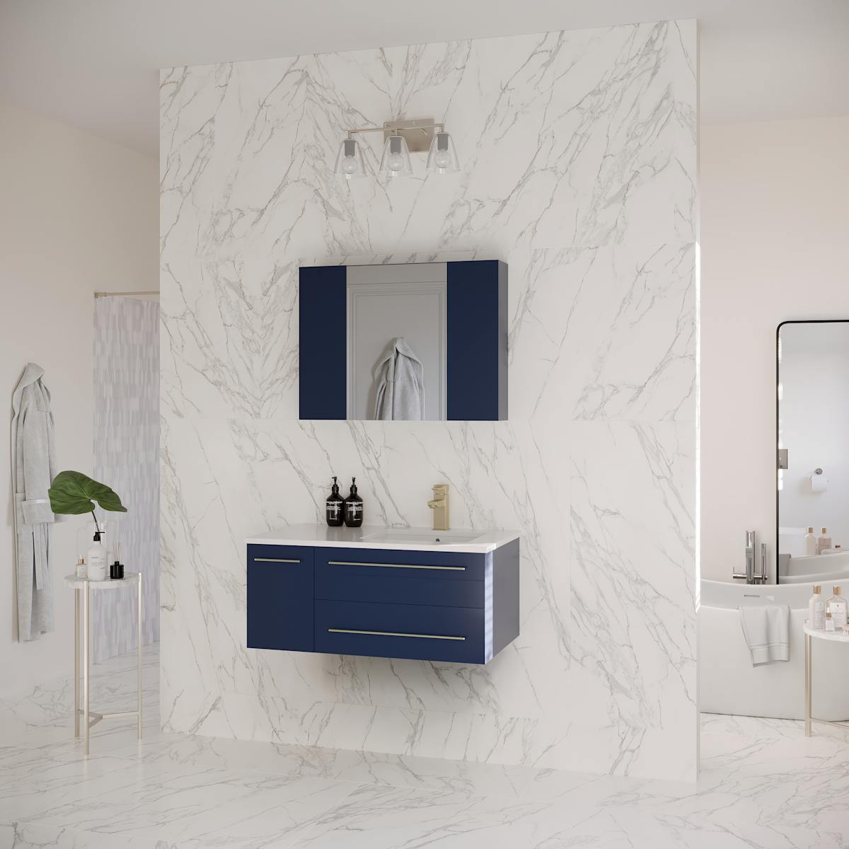 Lucera 36" Wall Mounted Single Basin Vanity Set with Cabinet, Quartz Vanity Top, Medicine Cabinet, and Right Offset Rectangular Sink - image 13