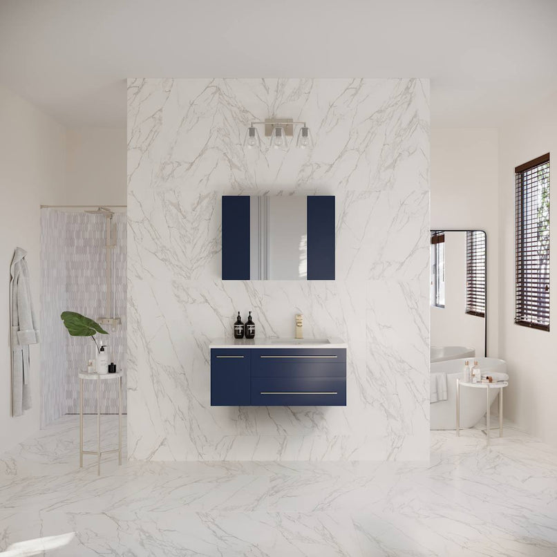 Lucera 36" Wall Mounted Single Basin Vanity Set with Cabinet, Quartz Vanity Top, Medicine Cabinet, and Right Offset Rectangular Sink - image 14