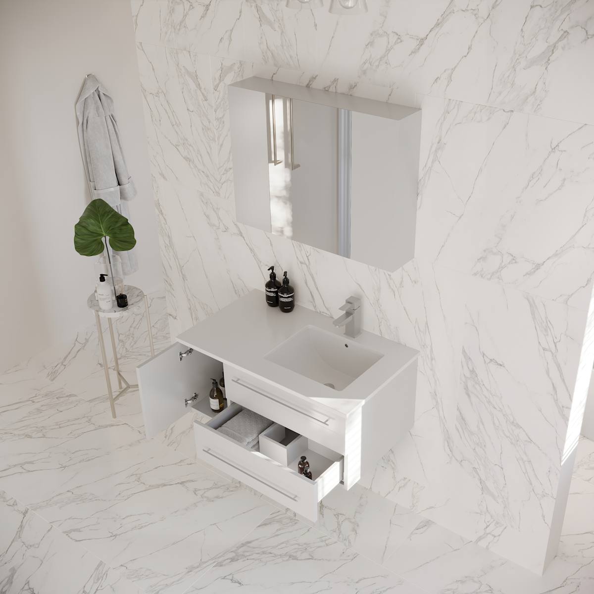 Lucera 36" Wall Mounted Single Basin Vanity Set with Cabinet, Quartz Vanity Top, Medicine Cabinet, and Right Offset Rectangular Sink - image 17