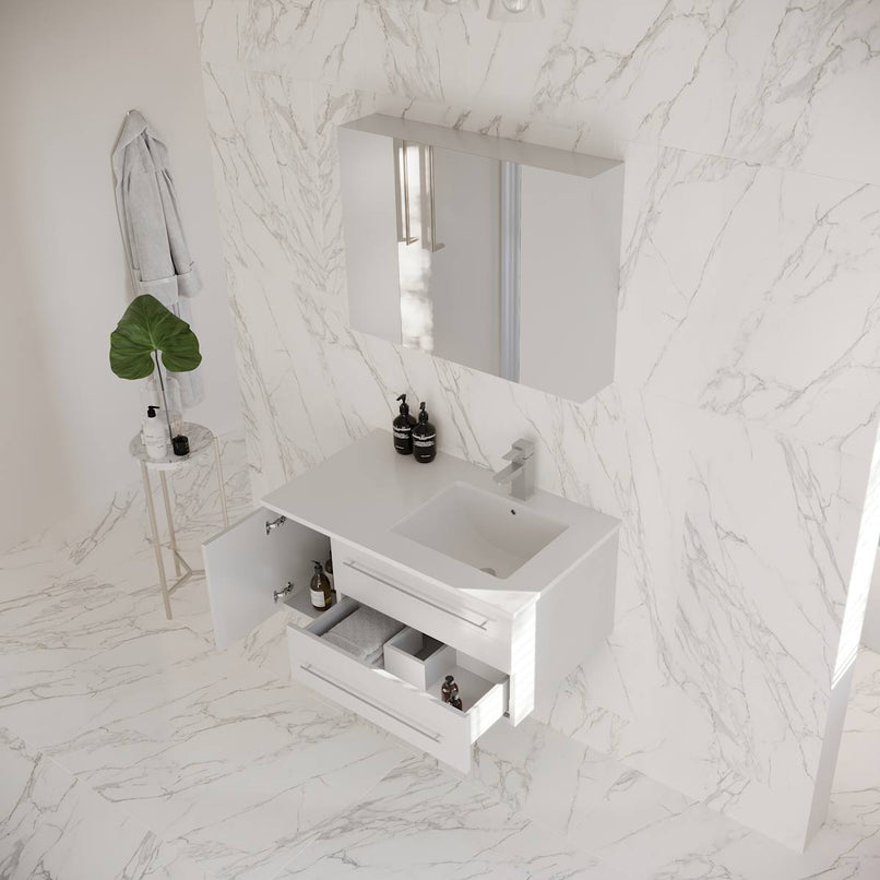 Lucera 36" Wall Mounted Single Basin Vanity Set with Cabinet, Quartz Vanity Top, Medicine Cabinet, and Right Offset Rectangular Sink - image 17