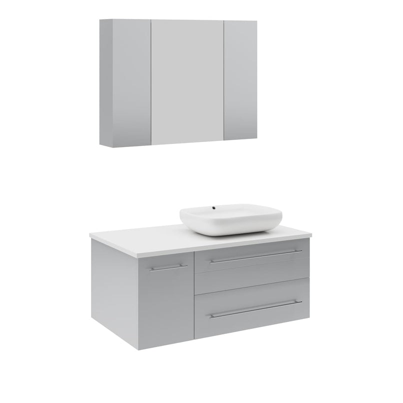 Lucera 36" Wall Mounted Single Basin Vanity Set with Cabinet, Quartz Vanity Top, Medicine Cabinet, and Right Offset Rectangular Vessel Sink - image 2