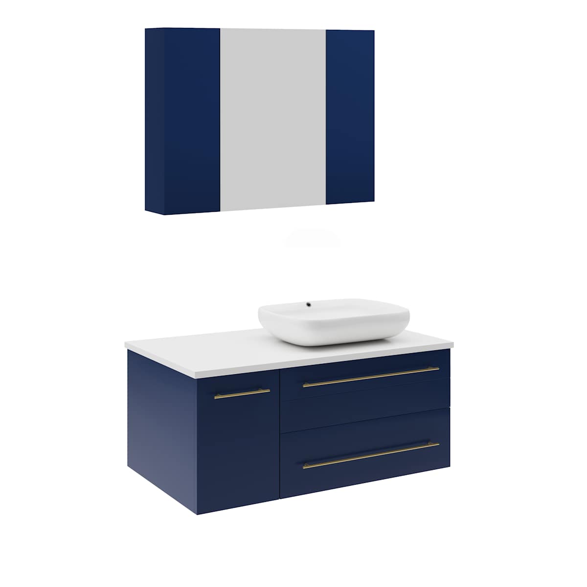 Lucera 36" Wall Mounted Single Basin Vanity Set with Cabinet, Quartz Vanity Top, Medicine Cabinet, and Right Offset Rectangular Vessel Sink