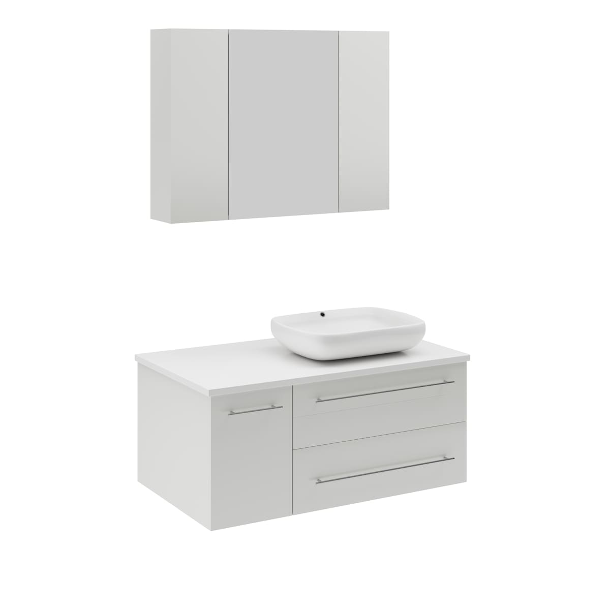 Lucera 36" Wall Mounted Single Basin Vanity Set with Cabinet, Quartz Vanity Top, Medicine Cabinet, and Right Offset Rectangular Vessel Sink