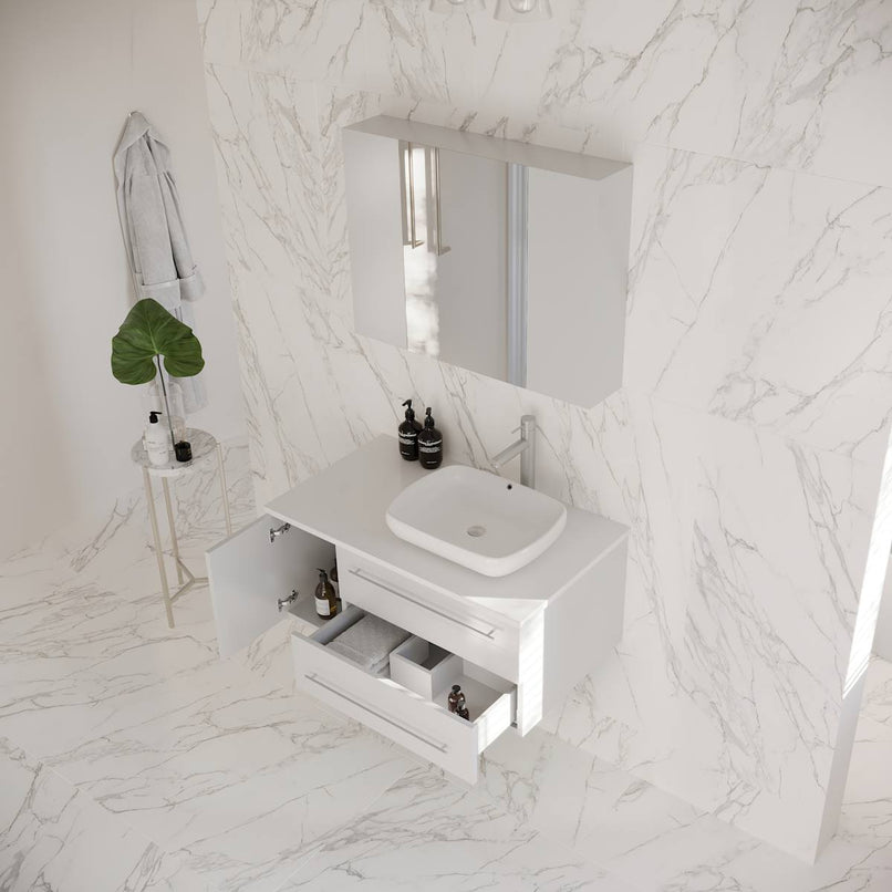 Lucera 36" Wall Mounted Single Basin Vanity Set with Cabinet, Quartz Vanity Top, Medicine Cabinet, and Right Offset Rectangular Vessel Sink - image 9