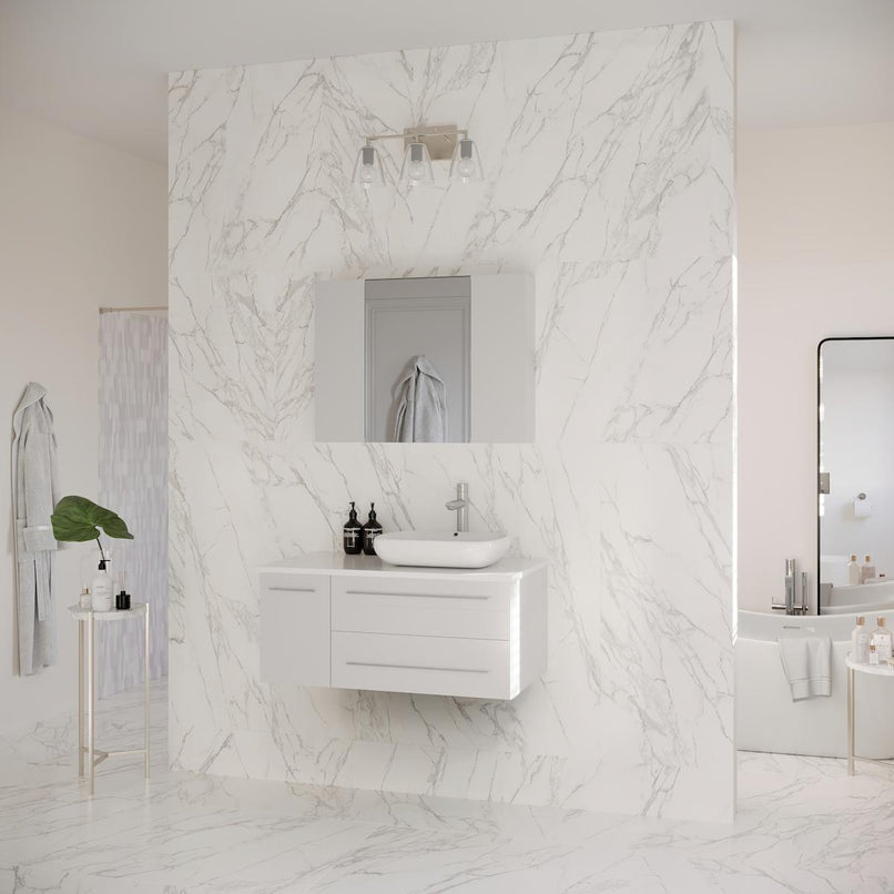 Lucera 36" Wall Mounted Single Basin Vanity Set with Cabinet, Quartz Vanity Top, Medicine Cabinet, and Right Offset Rectangular Vessel Sink - image 10