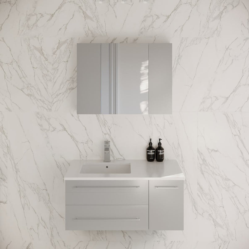 Lucera 36" Wall Mounted Single Basin Vanity Set with Cabinet, Quartz Vanity Top, Medicine Cabinet, and Left Offset Rectangular Sink - image 1