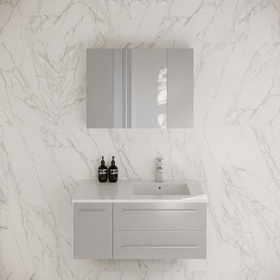 Lucera 36" Wall Mounted Single Basin Vanity Set with Cabinet, Quartz Vanity Top, Medicine Cabinet, and Right Offset Rectangular Sink - image 1