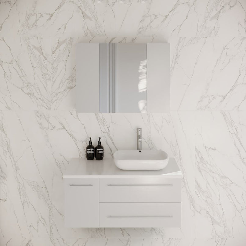 Lucera 36" Wall Mounted Single Basin Vanity Set with Cabinet, Quartz Vanity Top, Medicine Cabinet, and Right Offset Rectangular Vessel Sink - image 1