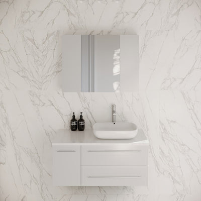 Lucera 36" Wall Mounted Single Basin Vanity Set with Cabinet, Quartz Vanity Top, Medicine Cabinet, and Right Offset Rectangular Vessel Sink - image 1