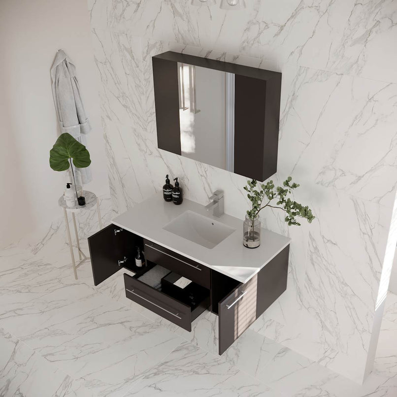 Lucera 42" Wall Mounted Single Basin Vanity Set with Cabinet, Quartz Vanity Top, and Mirrored Medicine Cabinet - image 3