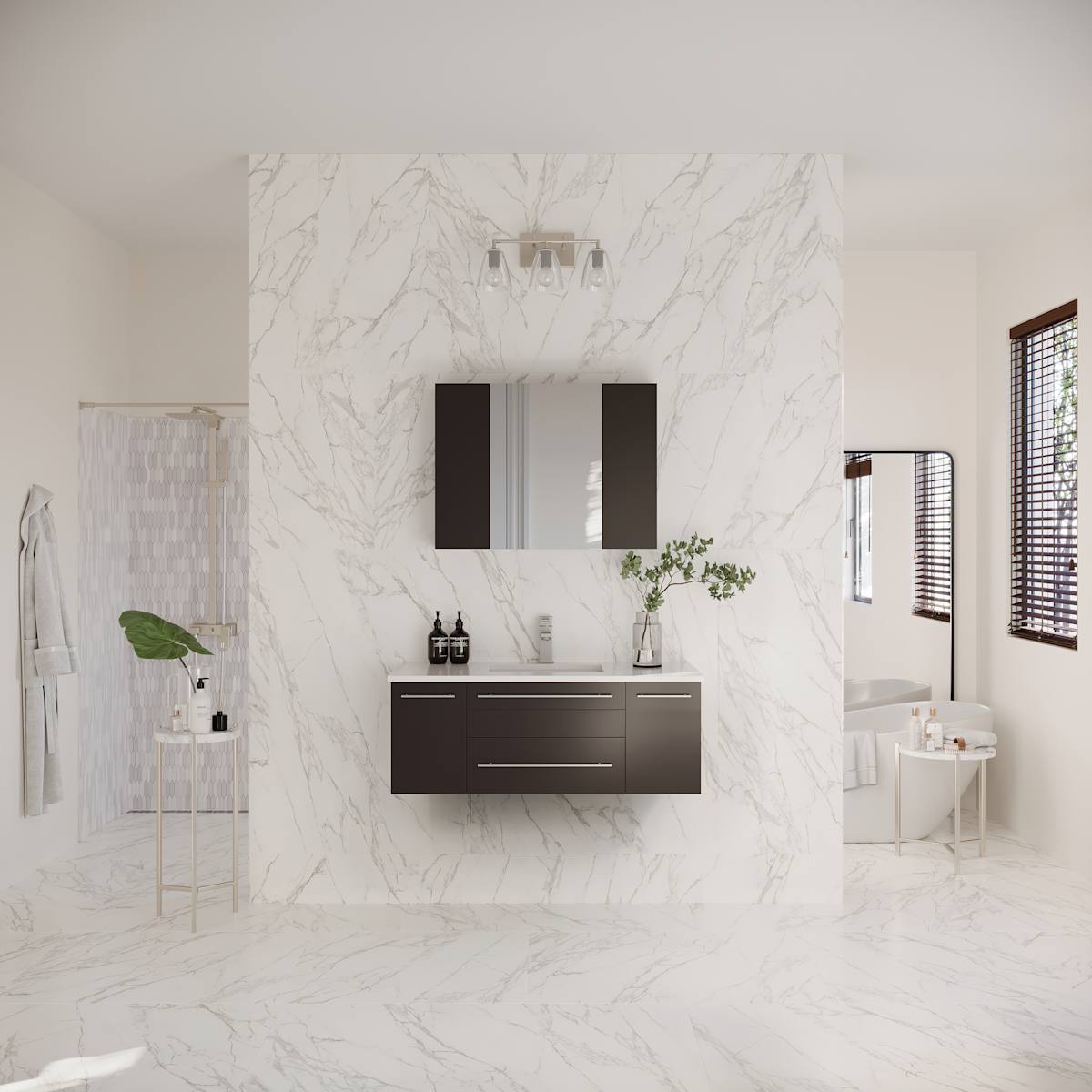 Lucera 42" Wall Mounted Single Basin Vanity Set with Cabinet, Quartz Vanity Top, and Mirrored Medicine Cabinet