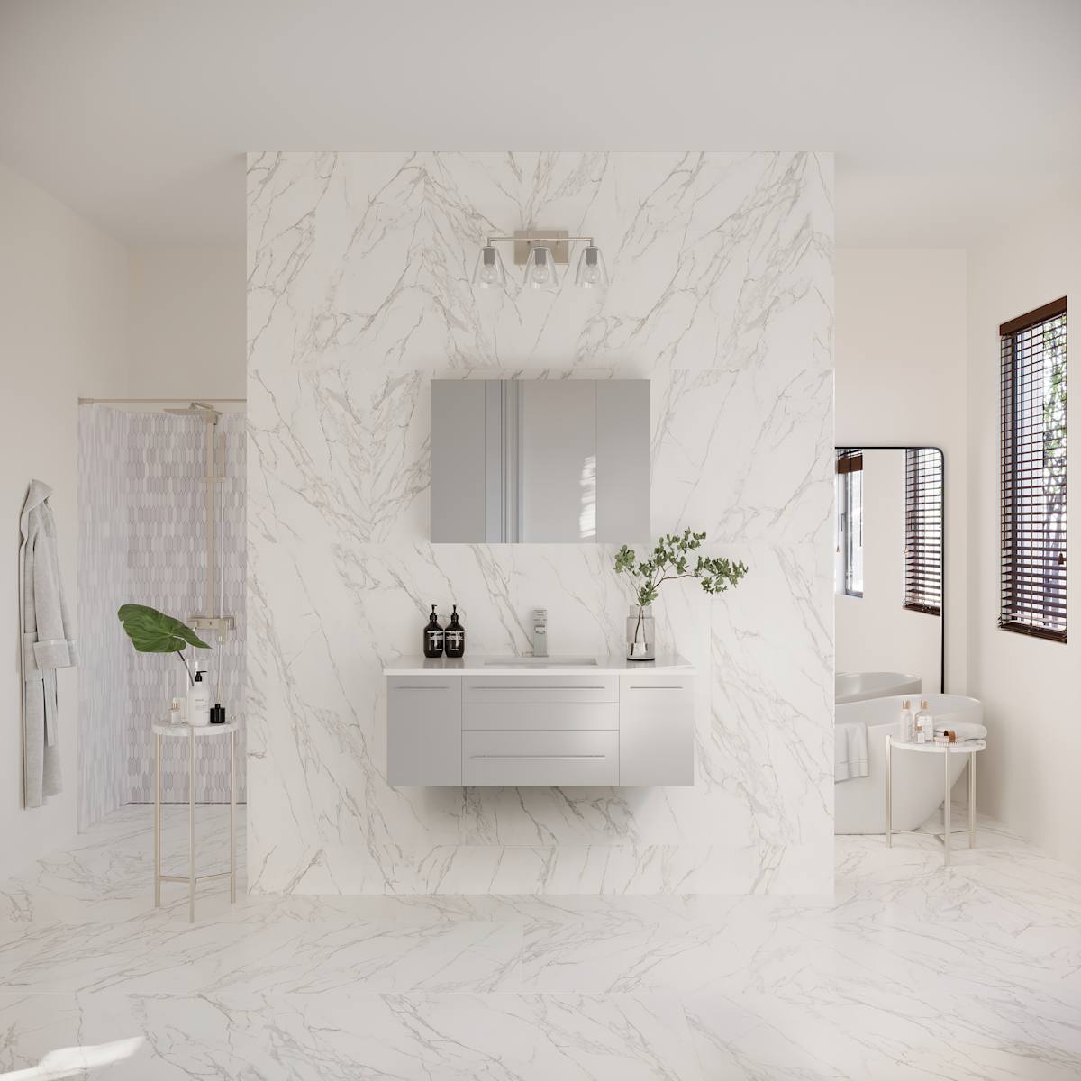 Lucera 42" Wall Mounted Single Basin Vanity Set with Cabinet, Quartz Vanity Top, and Mirrored Medicine Cabinet - image 10