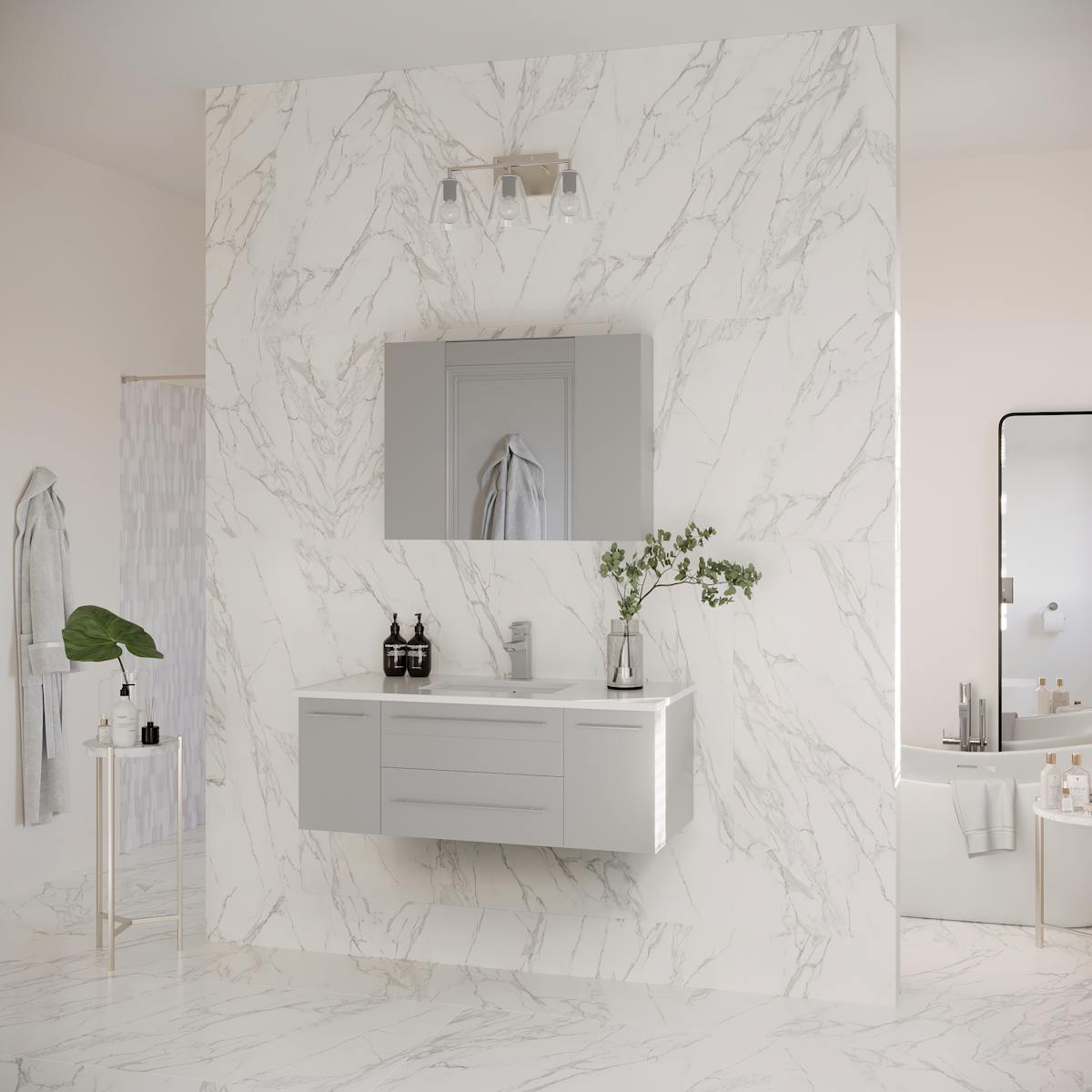 Lucera 42" Wall Mounted Single Basin Vanity Set with Cabinet, Quartz Vanity Top, and Mirrored Medicine Cabinet - image 11