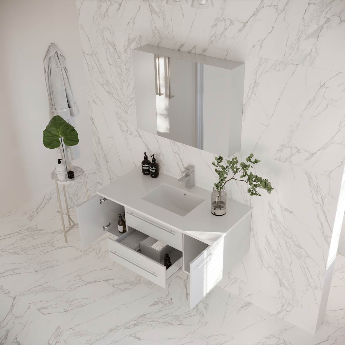 Lucera 42" Wall Mounted Single Basin Vanity Set with Cabinet, Quartz Vanity Top, and Mirrored Medicine Cabinet - image 15