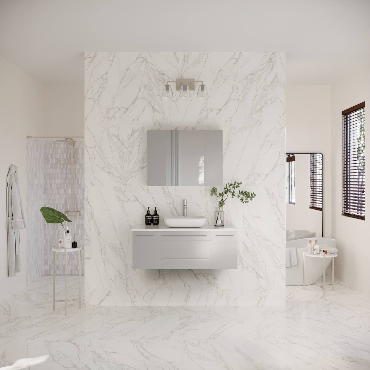 Lucera 42" Wall Mounted Single Basin Vanity Set with Cabinet, Quartz Vanity Top, and Medicine Cabinet