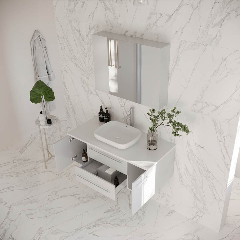 Lucera 42" Wall Mounted Single Basin Vanity Set with Cabinet, Quartz Vanity Top, and Medicine Cabinet - image 15