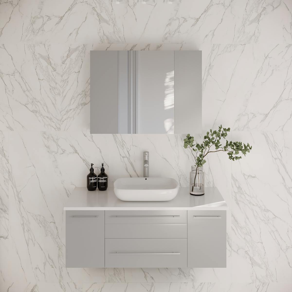 Lucera 42" Wall Mounted Single Basin Vanity Set with Cabinet, Quartz Vanity Top, and Medicine Cabinet