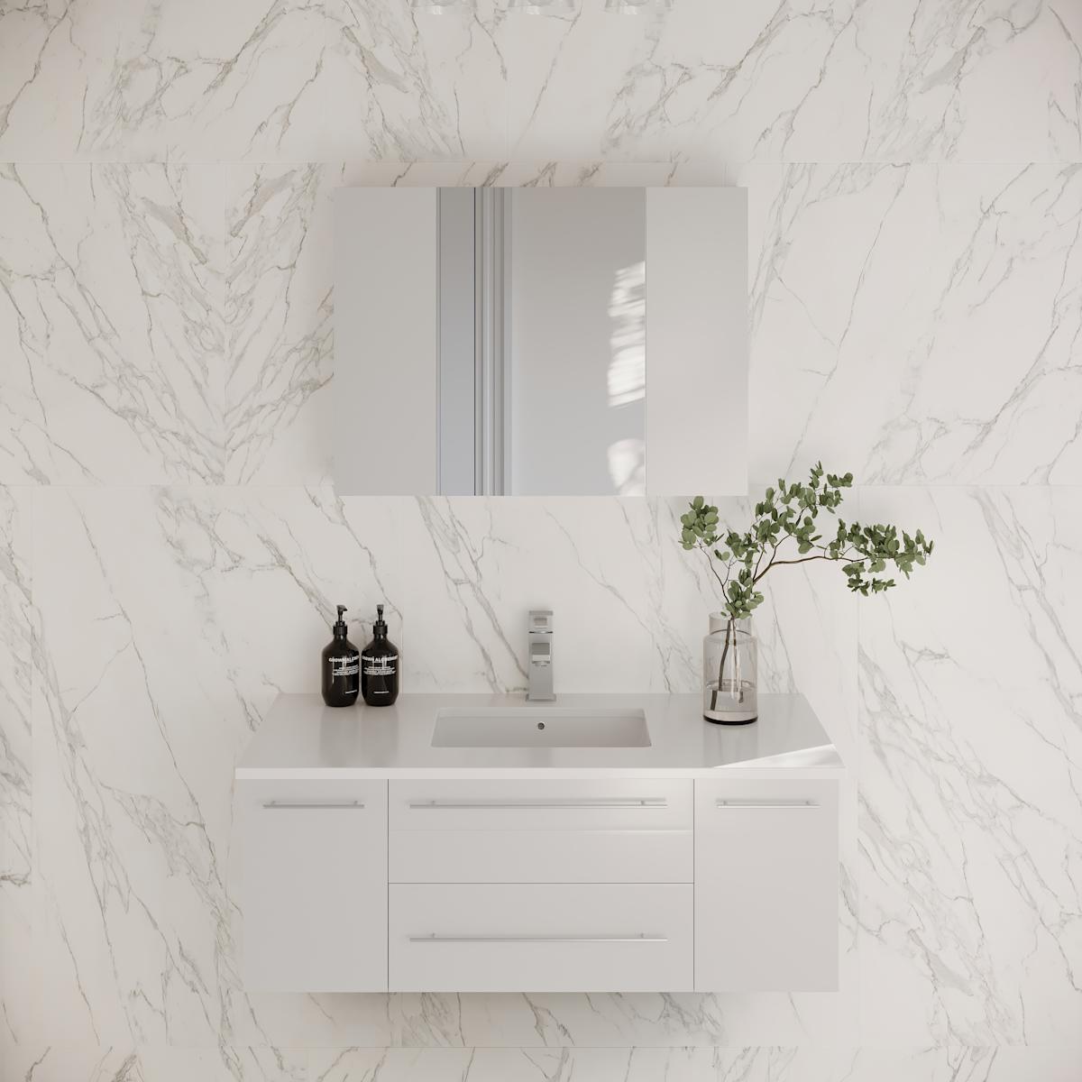Lucera 42" Wall Mounted Single Basin Vanity Set with Cabinet, Quartz Vanity Top, and Mirrored Medicine Cabinet - image 1