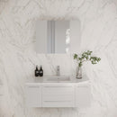 Lucera 42" Wall Mounted Single Basin Vanity Set with Cabinet, Quartz Vanity Top, and Mirrored Medicine Cabinet - image 1