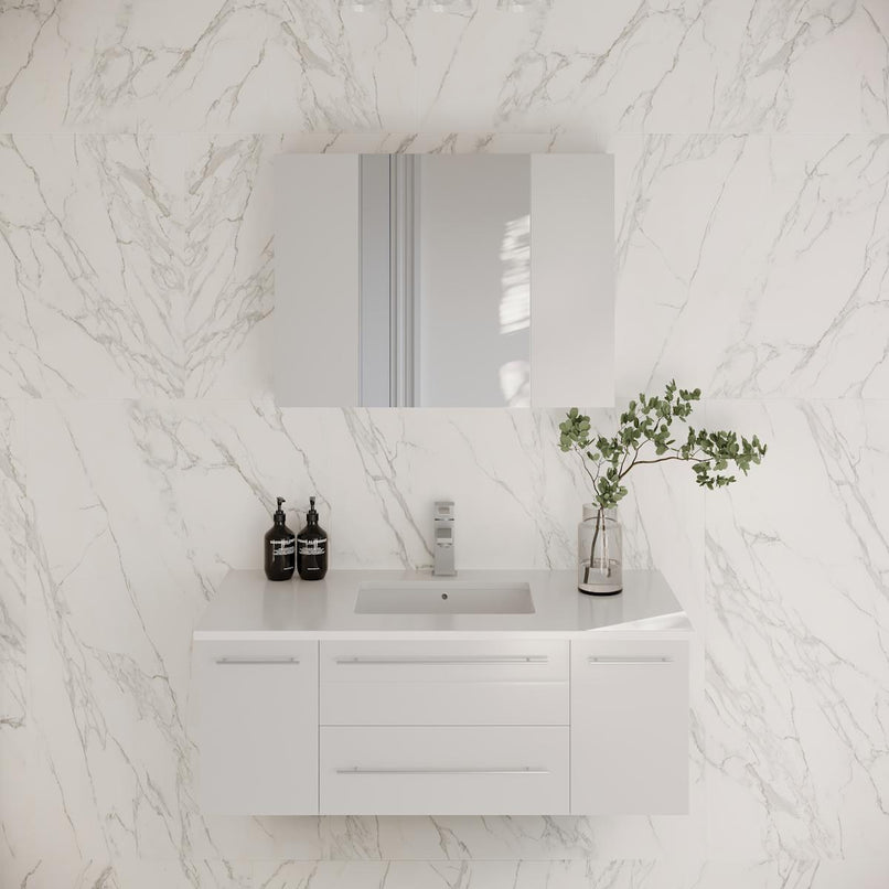 Lucera 42" Wall Mounted Single Basin Vanity Set with Cabinet, Quartz Vanity Top, and Mirrored Medicine Cabinet - image 1