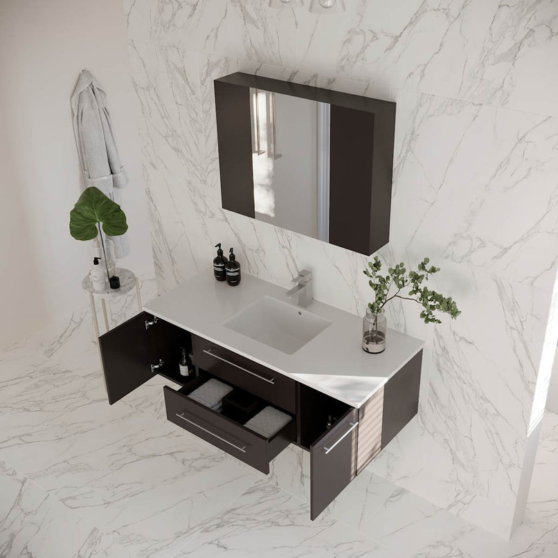 Lucera 48" Wall Mounted Single Basin Vanity Set with Cabinet, Quartz Vanity Top, and Medicine Cabinet - image 3