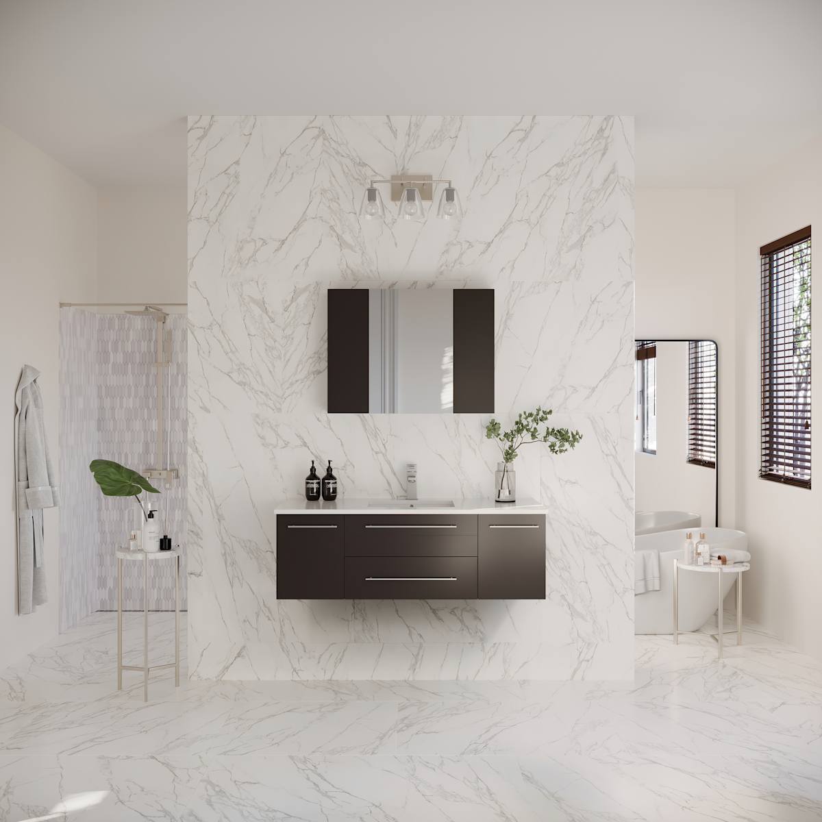 Lucera 48" Wall Mounted Single Basin Vanity Set with Cabinet, Quartz Vanity Top, and Medicine Cabinet - image 4