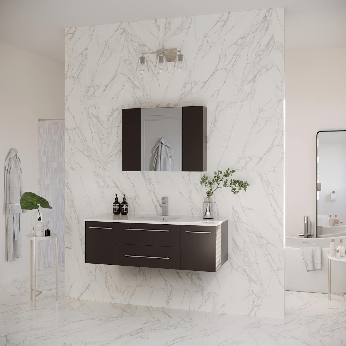 Lucera 48" Wall Mounted Single Basin Vanity Set with Cabinet, Quartz Vanity Top, and Medicine Cabinet