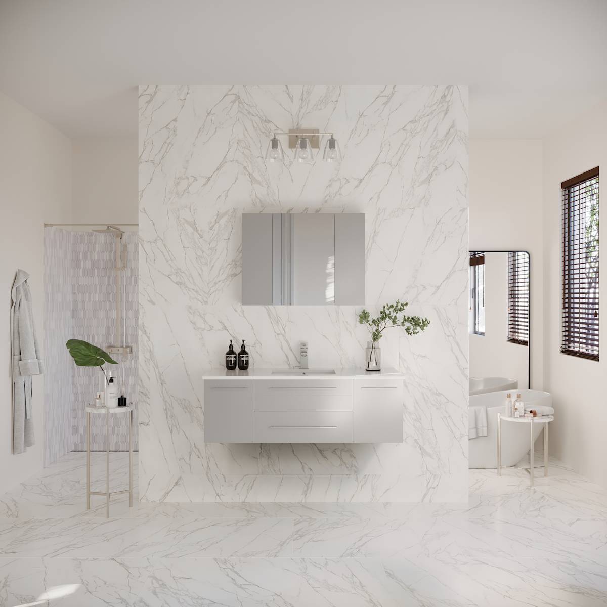 Lucera 48" Wall Mounted Single Basin Vanity Set with Cabinet, Quartz Vanity Top, and Medicine Cabinet