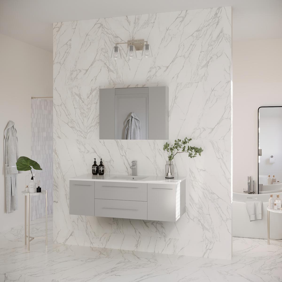 Lucera 48" Wall Mounted Single Basin Vanity Set with Cabinet, Quartz Vanity Top, and Medicine Cabinet