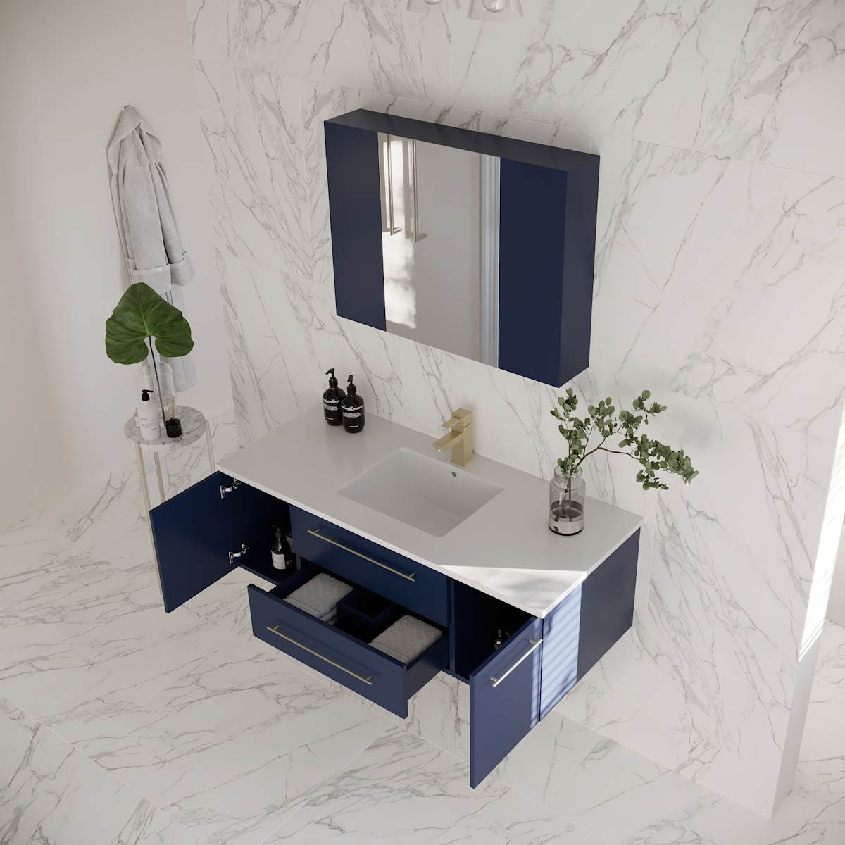 Lucera 48" Wall Mounted Single Basin Vanity Set with Cabinet, Quartz Vanity Top, and Medicine Cabinet - image 15