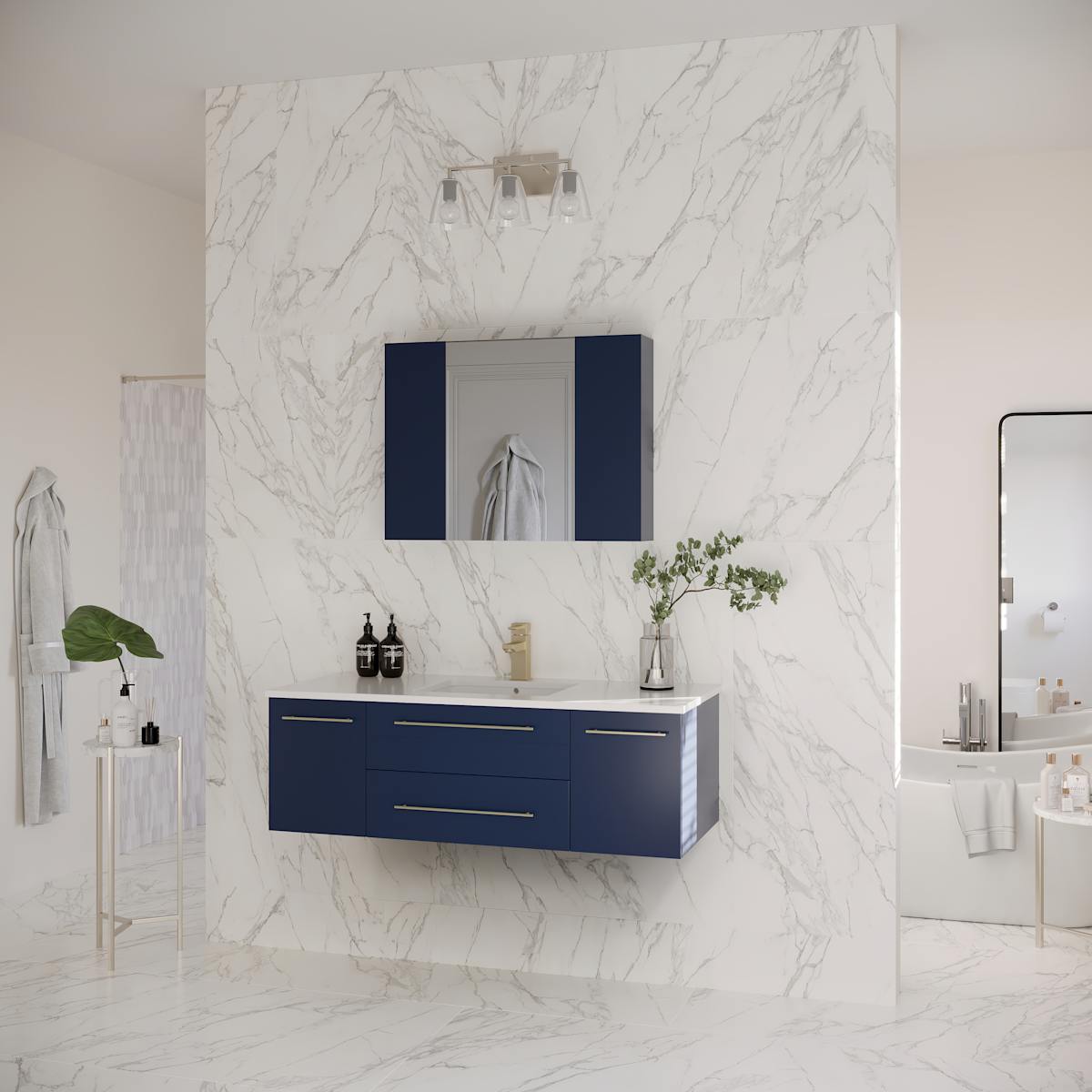 Lucera 48" Wall Mounted Single Basin Vanity Set with Cabinet, Quartz Vanity Top, and Medicine Cabinet - image 17