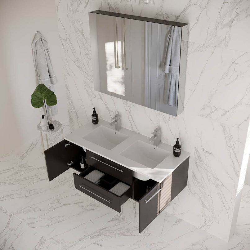 Lucera 48" Wall Mounted Double Basin Vanity Set with Cabinet, Quartz Vanity Top, and Medicine Cabinet - image 3