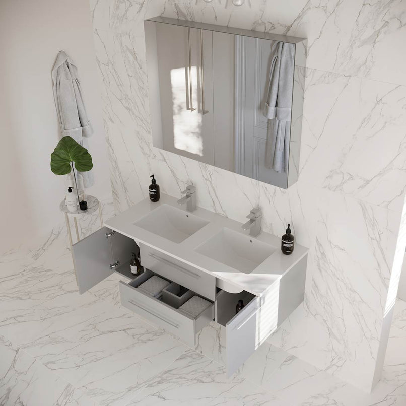 Lucera 48" Wall Mounted Double Basin Vanity Set with Cabinet, Quartz Vanity Top, and Medicine Cabinet - image 9