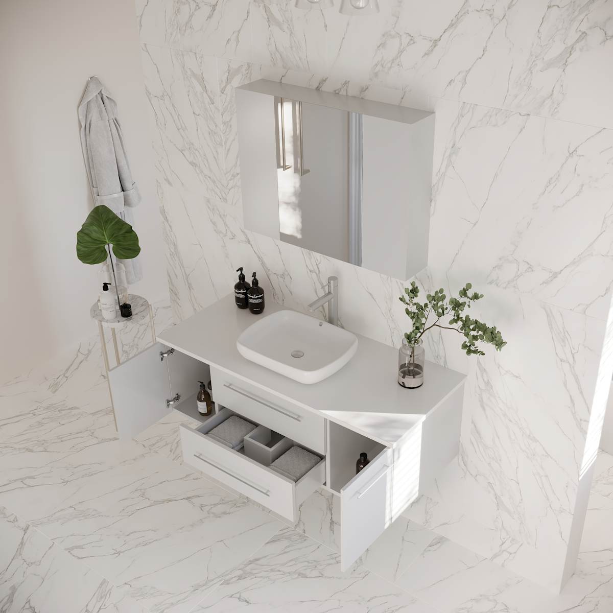 Lucera 48" Wall Mounted Single Basin Vanity Set with Cabinet, Quartz Vanity Top, and Medicine Cabinet