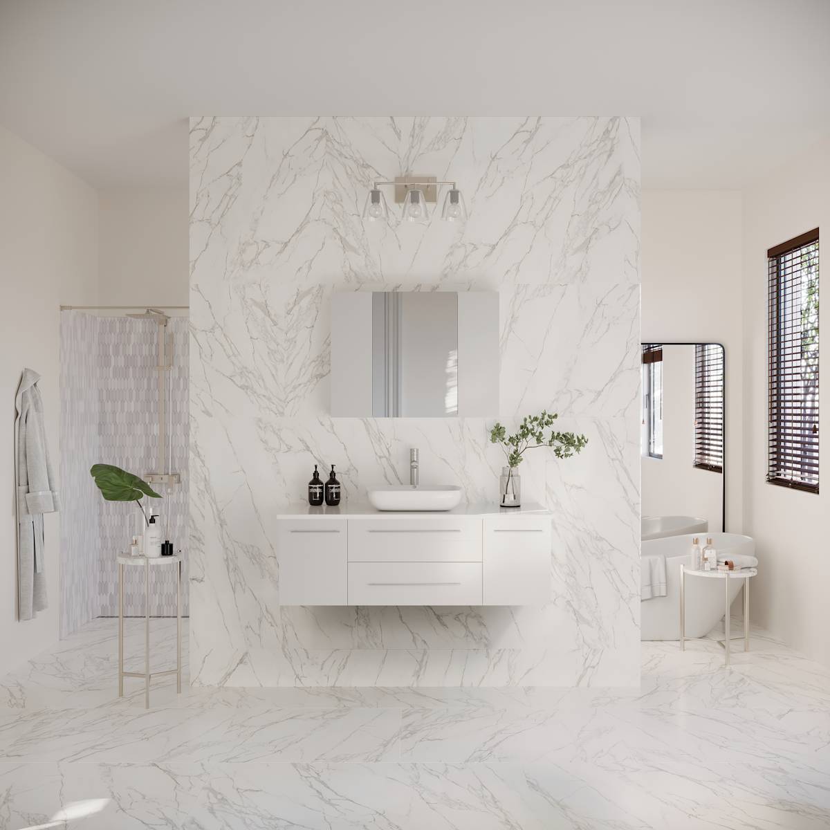 Lucera 48" Wall Mounted Single Basin Vanity Set with Cabinet, Quartz Vanity Top, and Medicine Cabinet