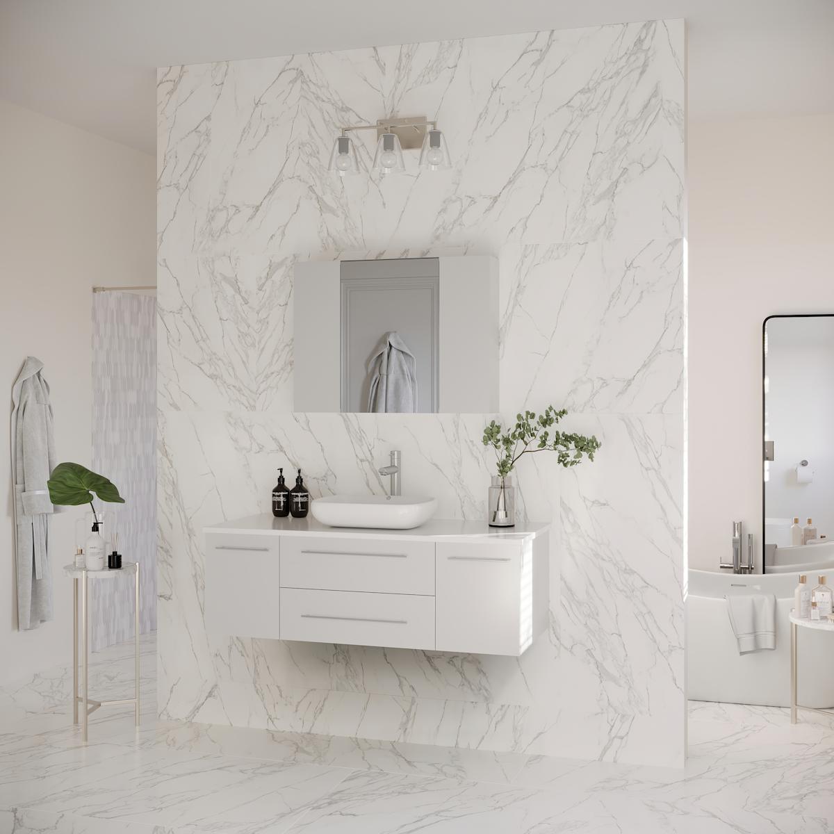 Lucera 48" Wall Mounted Single Basin Vanity Set with Cabinet, Quartz Vanity Top, and Medicine Cabinet