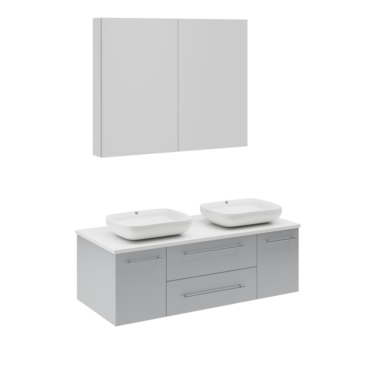 Lucera 48" Wall Mounted Double Basin Vanity Set with Cabinet, Quartz Vanity Top, and Medicine Cabinet