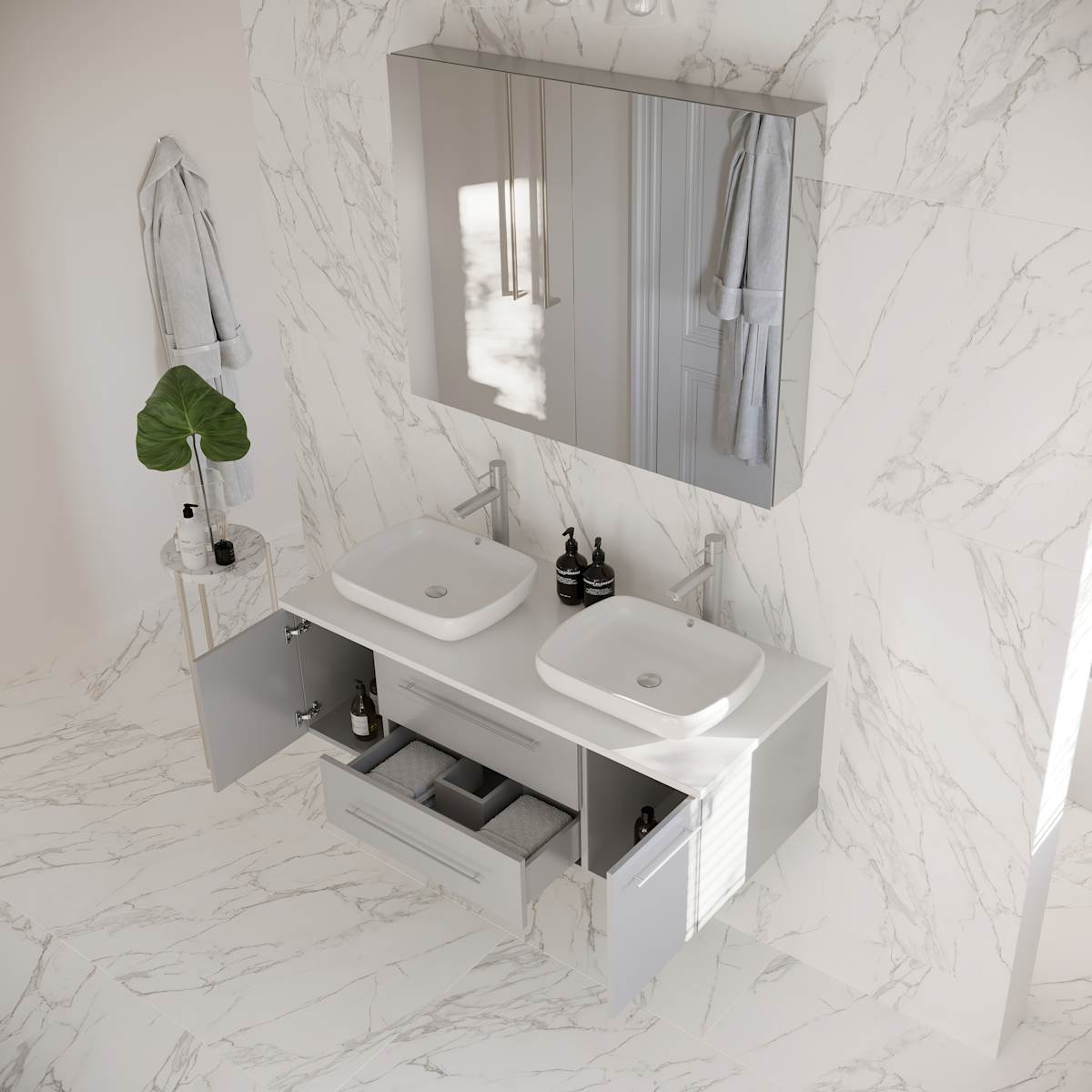 Lucera 48" Wall Mounted Double Basin Vanity Set with Cabinet, Quartz Vanity Top, and Medicine Cabinet - image 6