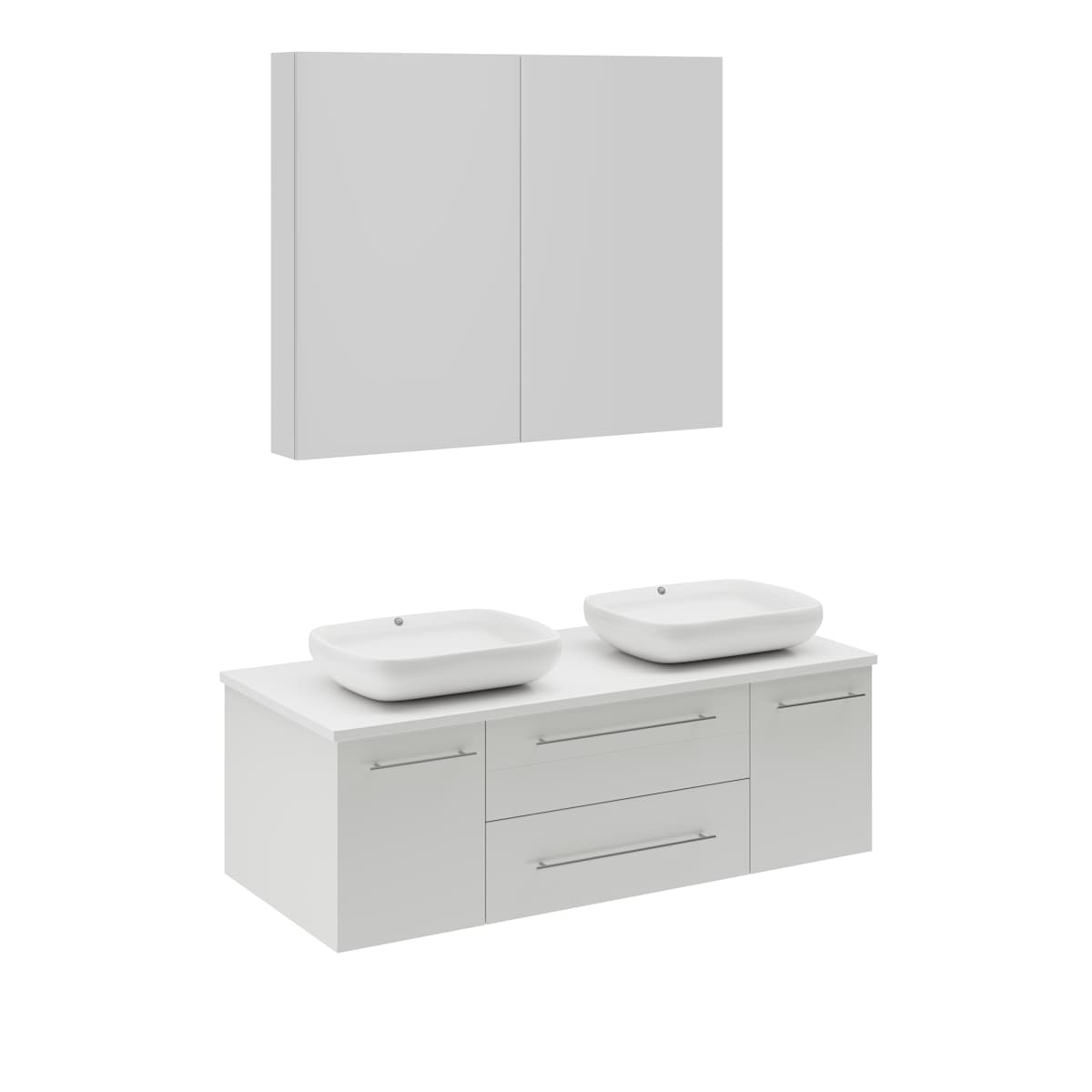 Lucera 48" Wall Mounted Double Basin Vanity Set with Cabinet, Quartz Vanity Top, and Medicine Cabinet