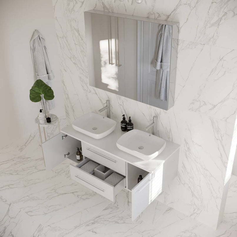 Lucera 48" Wall Mounted Double Basin Vanity Set with Cabinet, Quartz Vanity Top, and Medicine Cabinet - image 12