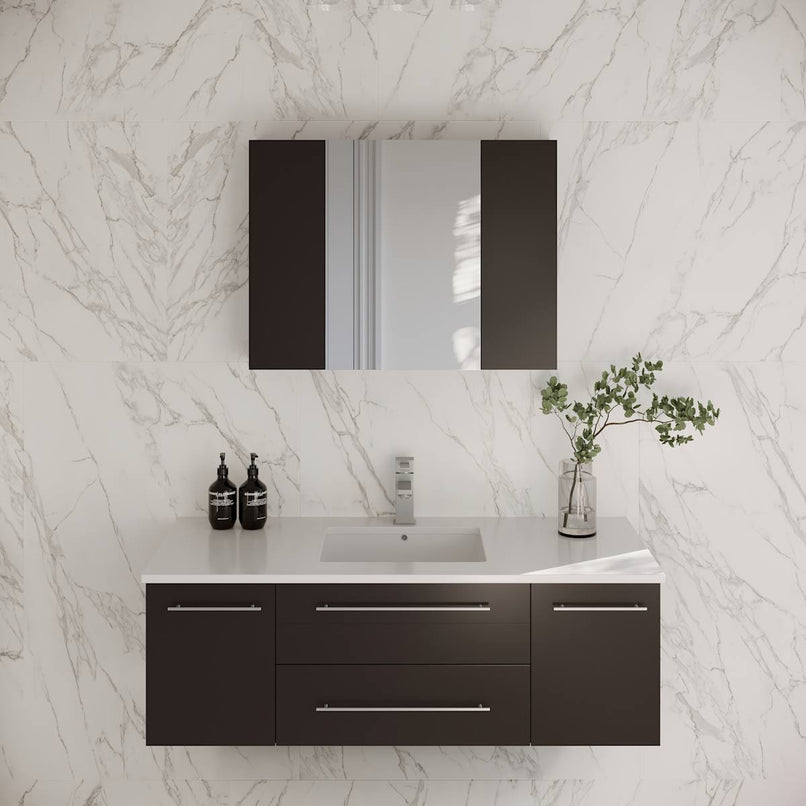 Lucera 48" Wall Mounted Single Basin Vanity Set with Cabinet, Quartz Vanity Top, and Medicine Cabinet - image 1
