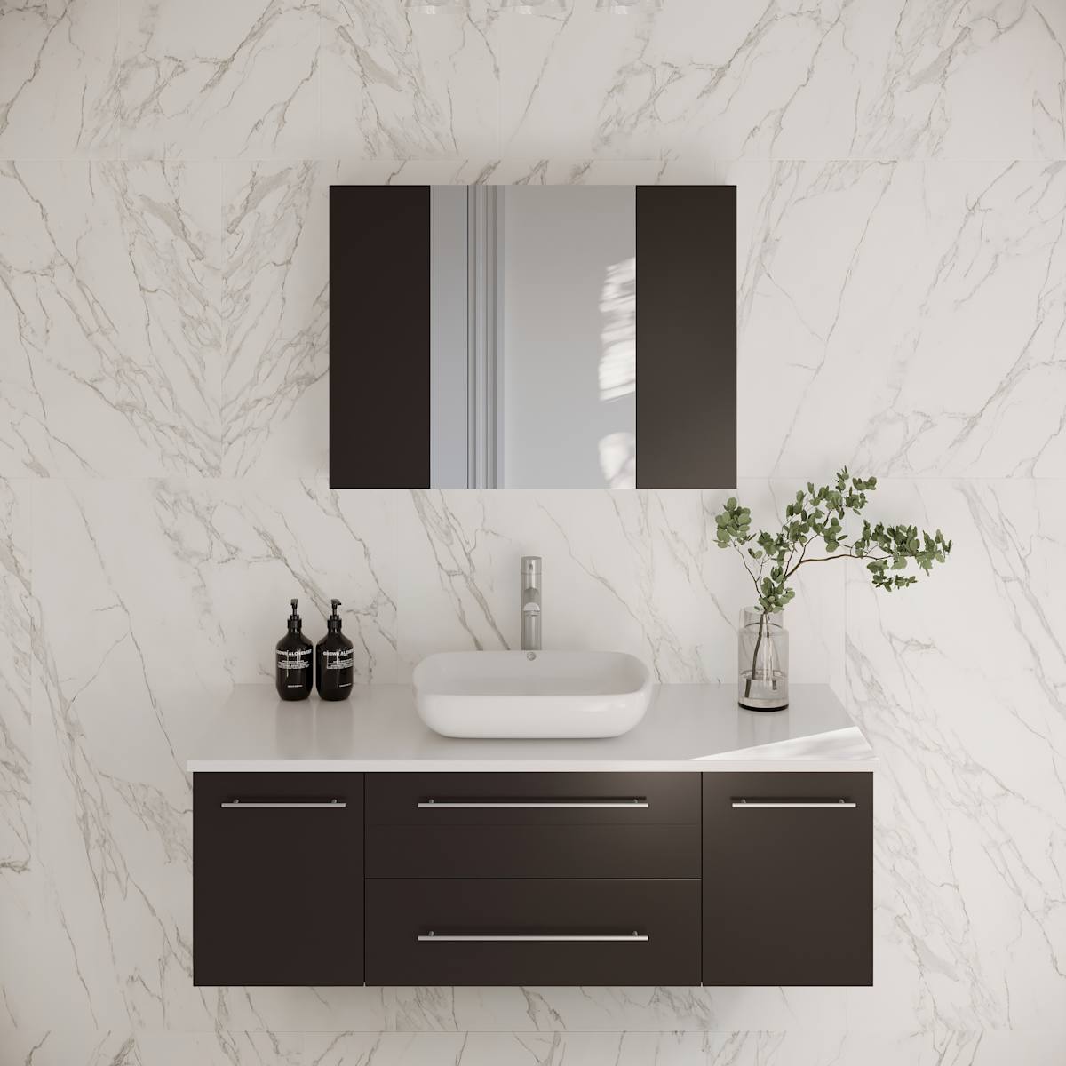 Lucera 48" Wall Mounted Single Basin Vanity Set with Cabinet, Quartz Vanity Top, and Medicine Cabinet - image 1