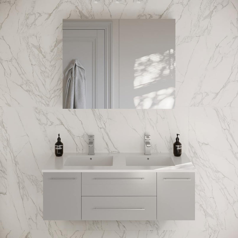 Lucera 48" Wall Mounted Double Basin Vanity Set with Cabinet, Quartz Vanity Top, and Medicine Cabinet - image 1