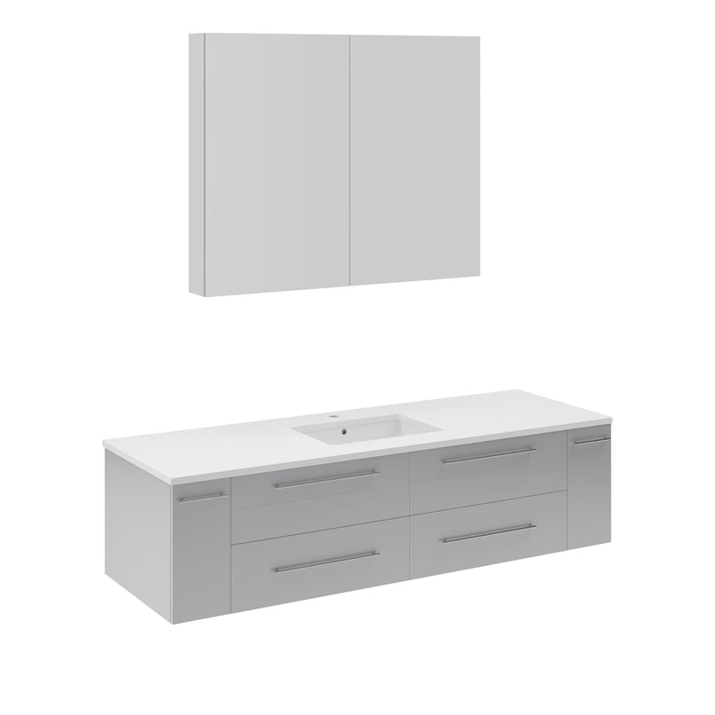 Lucera 60" Wall Mounted Single Basin Vanity Set with Cabinet, Quartz Vanity Top, and Medicine Cabinet - image 5