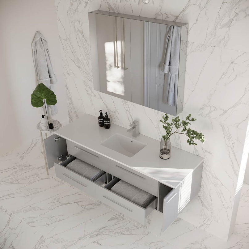 Lucera 60" Wall Mounted Single Basin Vanity Set with Cabinet, Quartz Vanity Top, and Medicine Cabinet - image 6