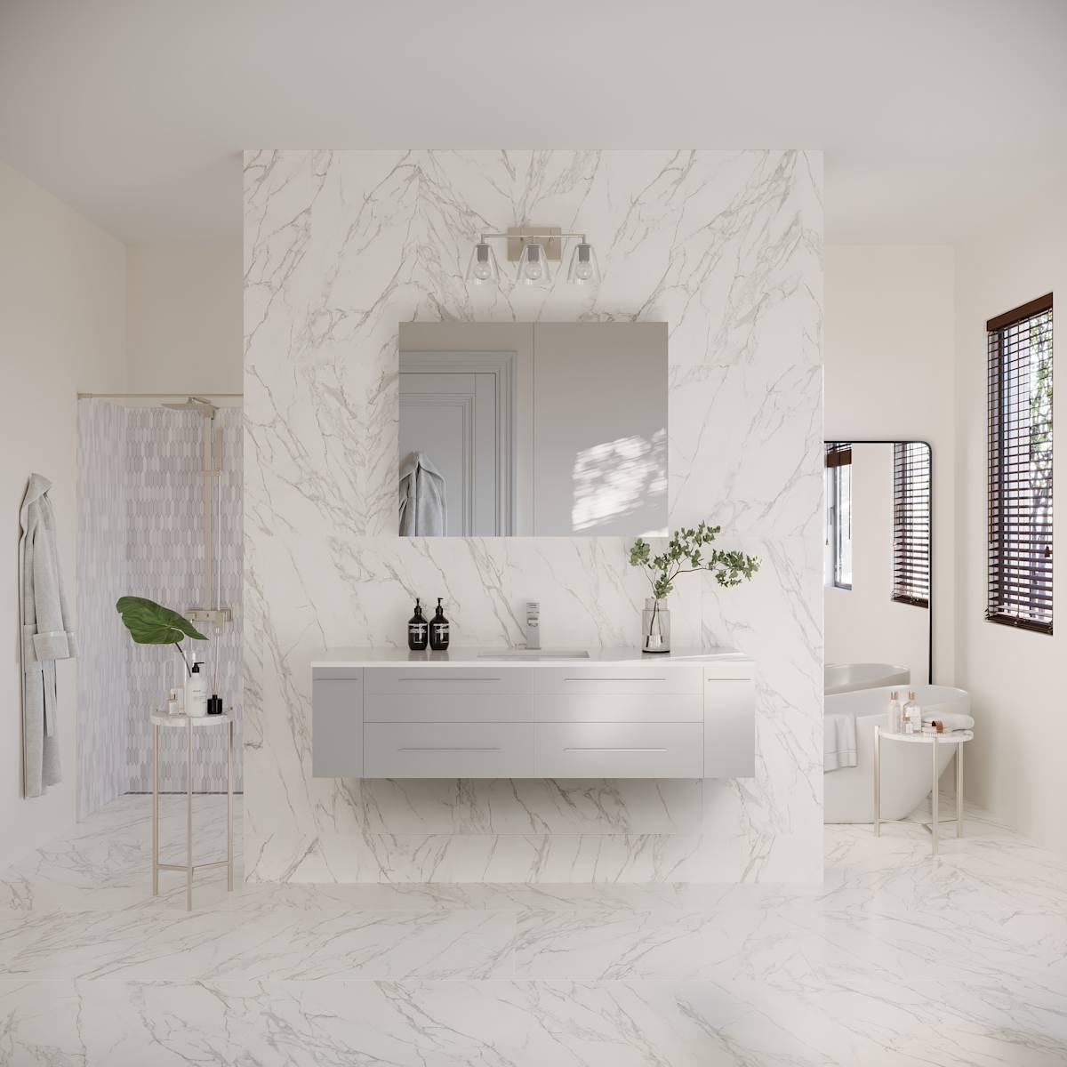 Lucera 60" Wall Mounted Single Basin Vanity Set with Cabinet, Quartz Vanity Top, and Medicine Cabinet