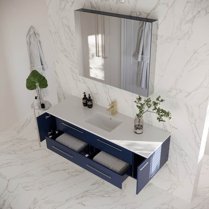 Lucera 60" Wall Mounted Single Basin Vanity Set with Cabinet, Quartz Vanity Top, and Medicine Cabinet - image 12