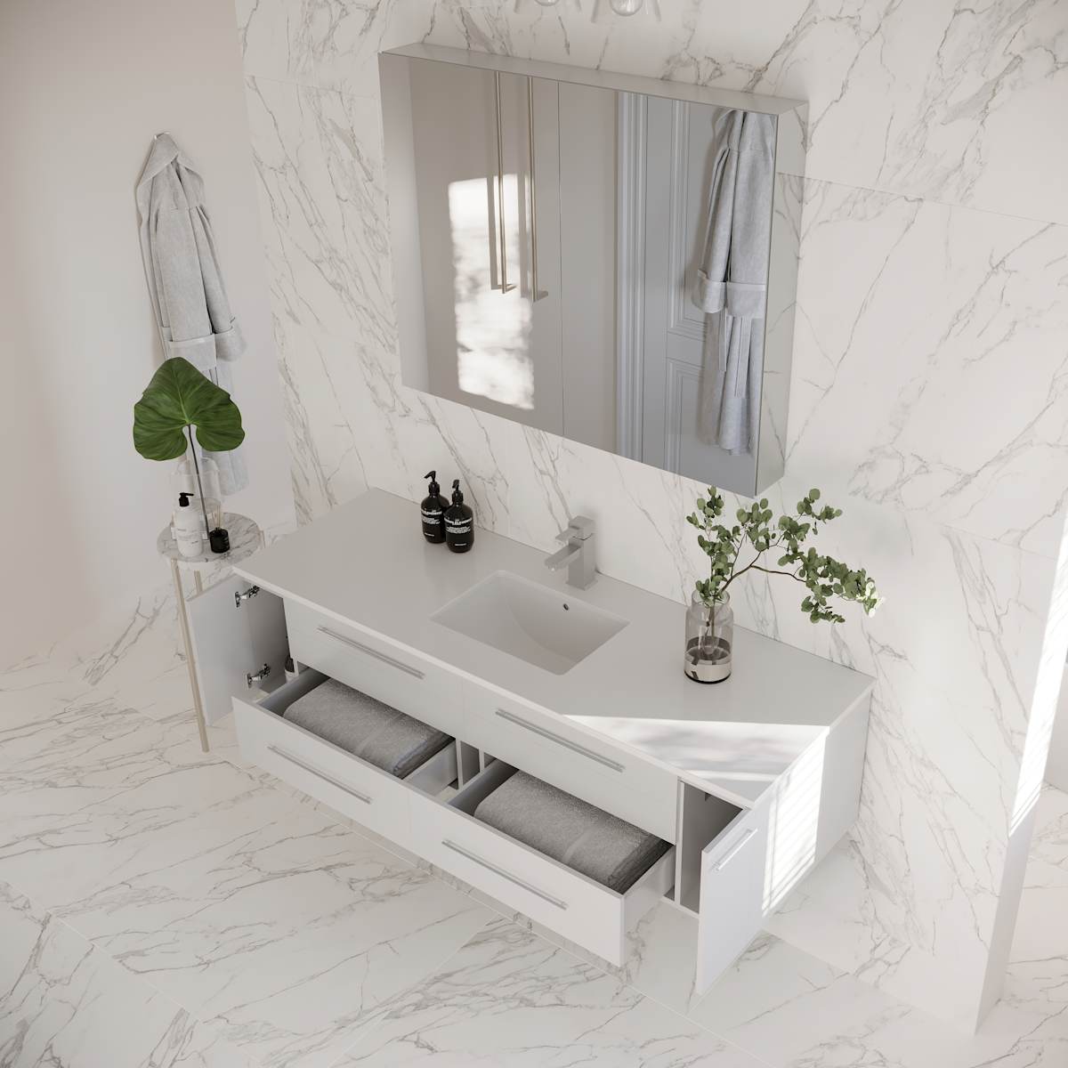 Lucera 60" Wall Mounted Single Basin Vanity Set with Cabinet, Quartz Vanity Top, and Medicine Cabinet - image 17