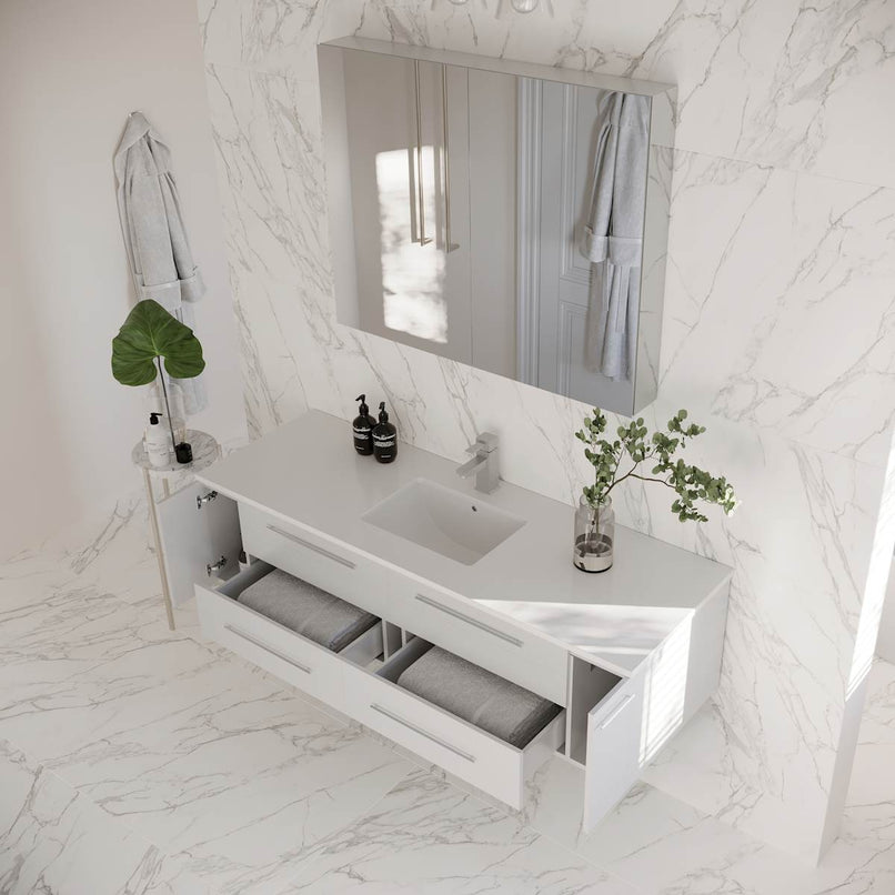 Lucera 60" Wall Mounted Single Basin Vanity Set with Cabinet, Quartz Vanity Top, and Medicine Cabinet - image 17